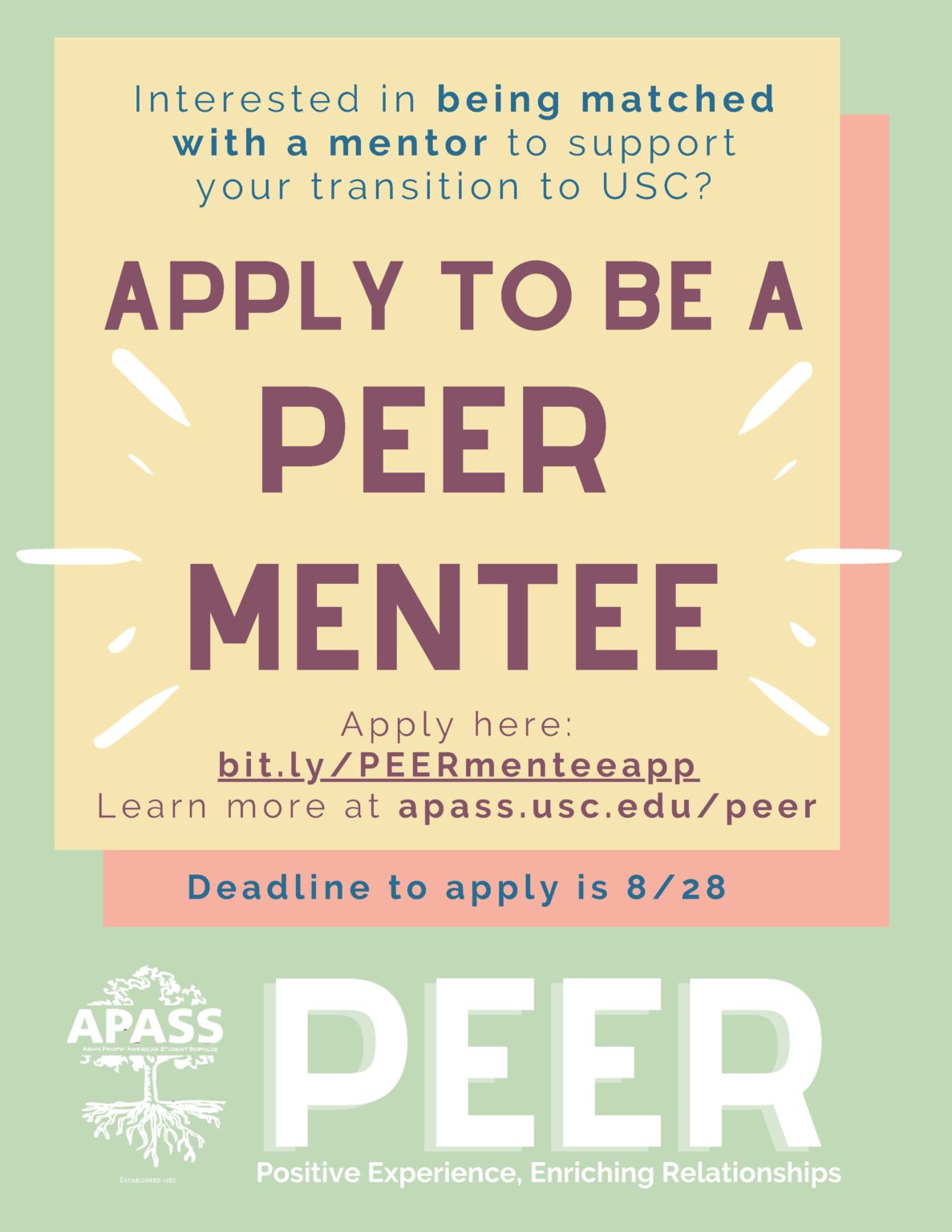 Apply to be a PEER mentee flyer